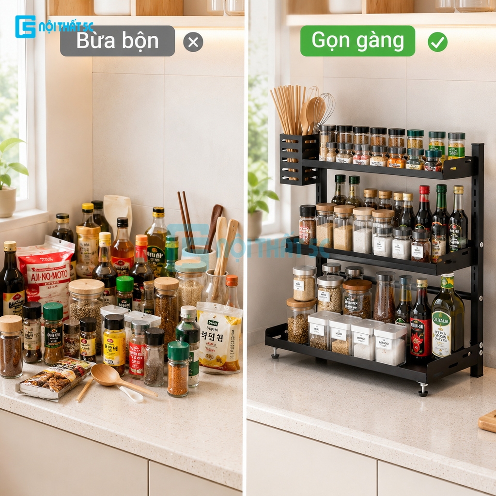 Kệ gia vị nhà bếp, kệ để hũ gia vị nhà bếp, kệ để hũ gia vị tiện dụng