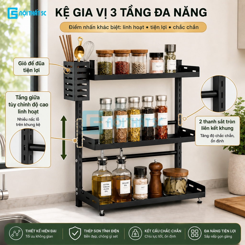 Kệ gia vị nhà bếp, kệ để hũ gia vị nhà bếp, kệ để hũ gia vị tiện dụng