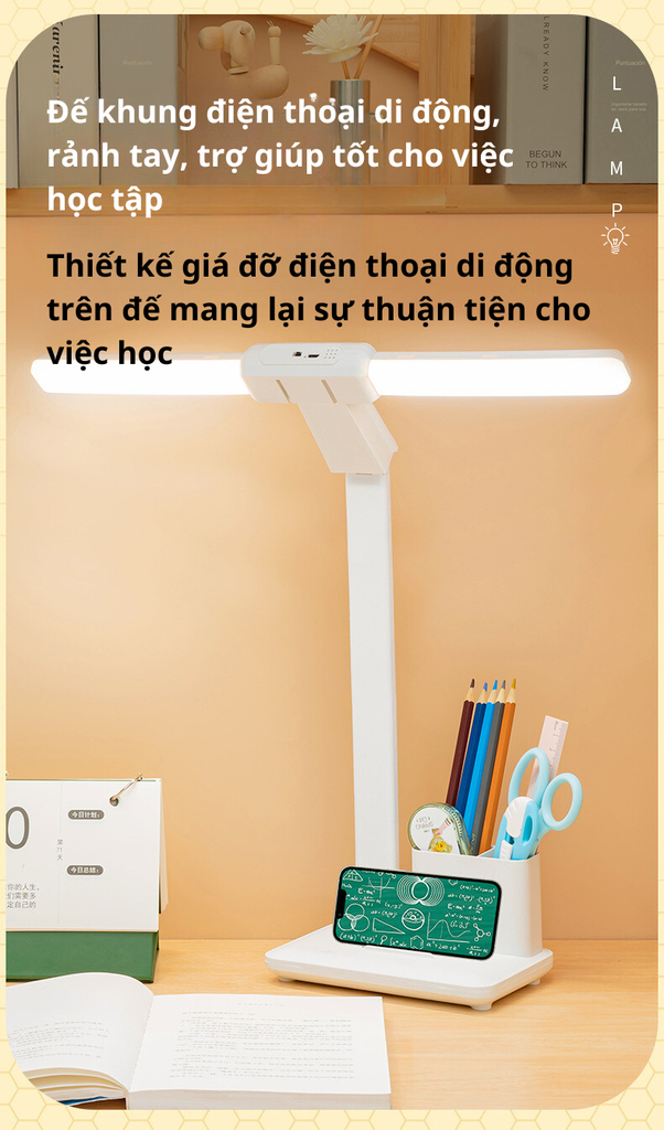 Đèn bàn LED 2 đầu đèn kẹp 3 màu GD-1404