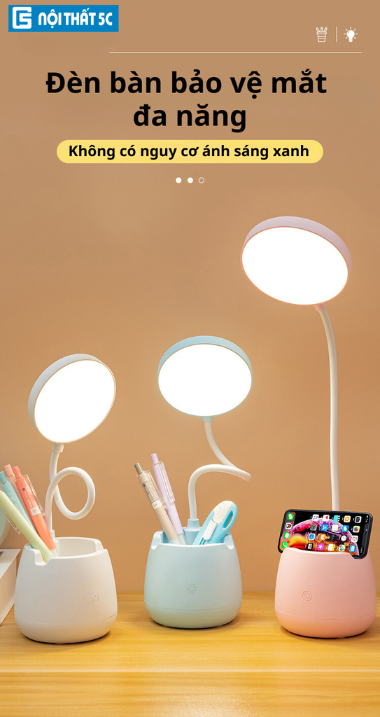 Đèn LED 4000MAh để bàn học kèm khe giữ điện thoại GD-1402
