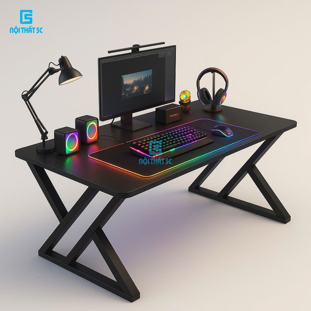 Bàn Gaming chân X, Bàn Làm Việc chân sắt sơn tĩnh điện, mặt gỗ MDF BH-089