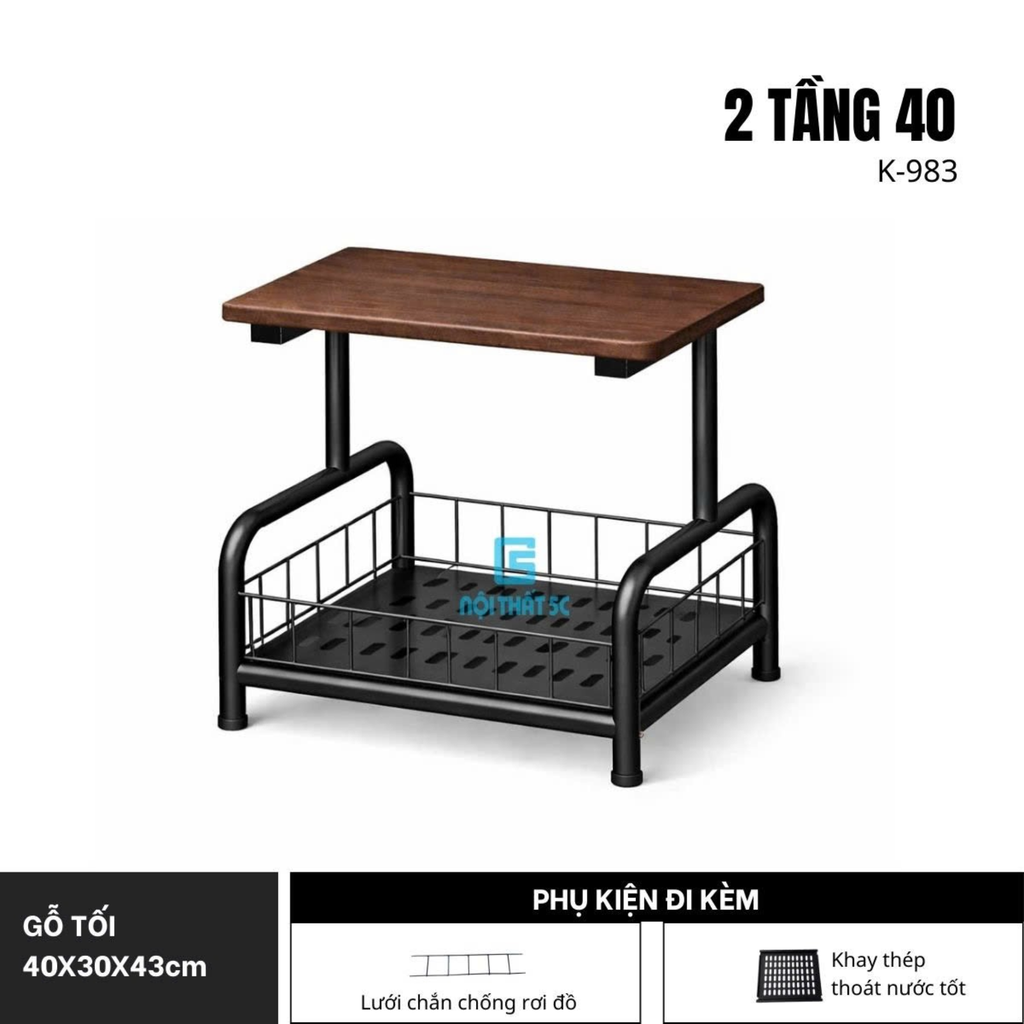 Kệ đa năng, kệ lò vi sóng khung thép, mặt gỗ K-983