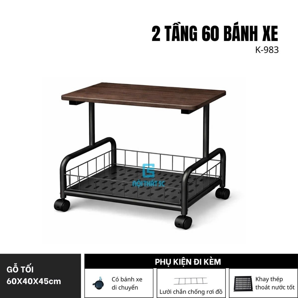 Kệ đa năng, kệ lò vi sóng khung thép, mặt gỗ K-983