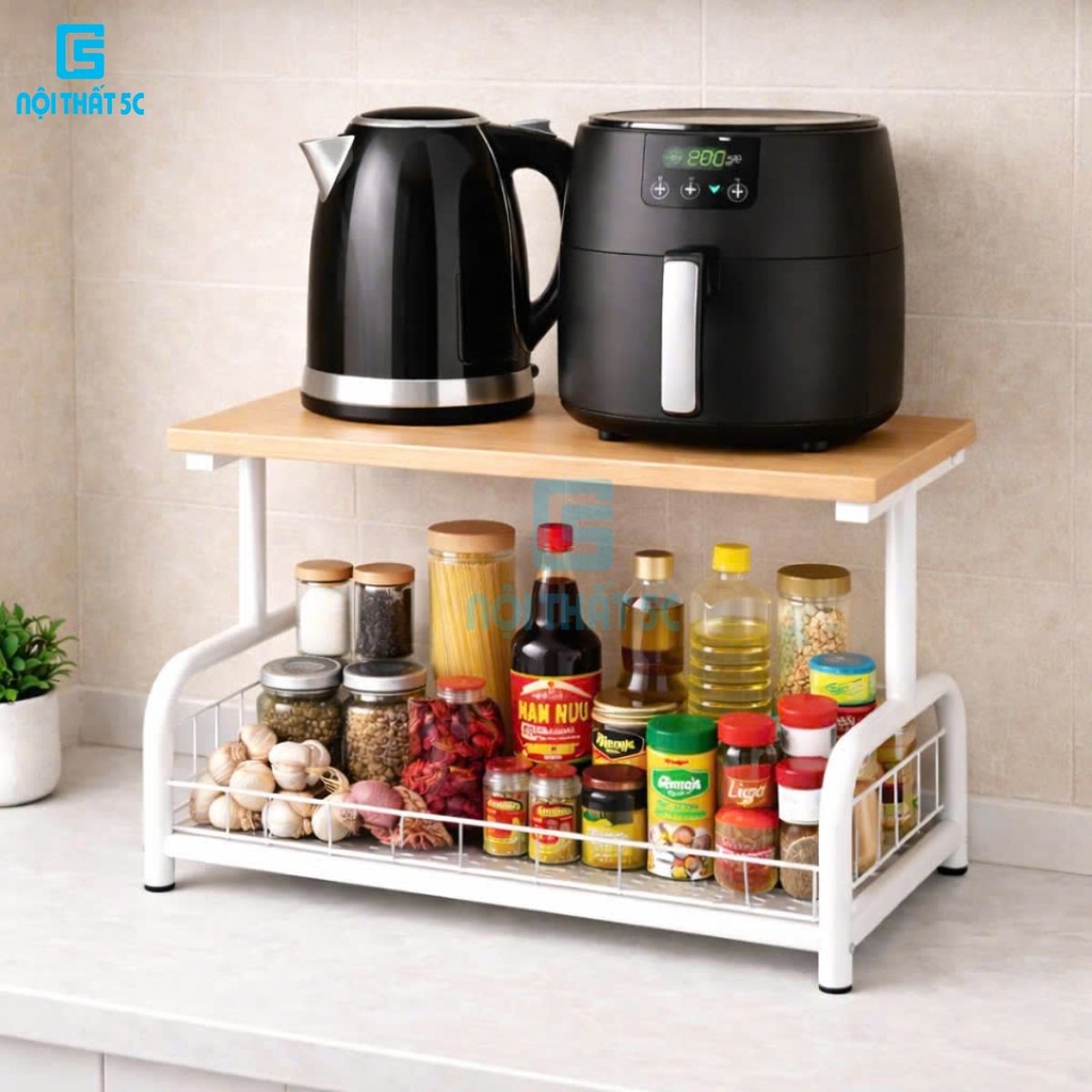 Kệ đa năng, kệ lò vi sóng khung thép, mặt gỗ K-983