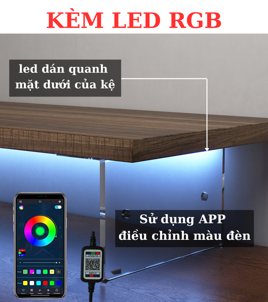 Kệ để bàn chân Mica trong kèm led RGB nhiều màu sắc