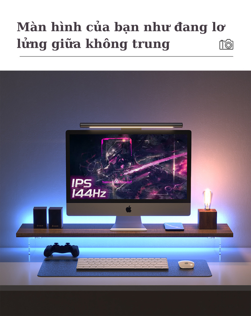 Kệ để bàn chân Mica trong kèm led RGB nhiều màu sắc