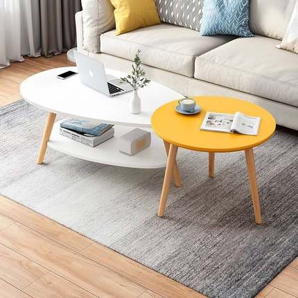 Bàn trà sofa phòng khách 2 mặt thiết kế hình giọt nước đơn giản hiện đại, chân gỗ tự nhiên chắc chắn