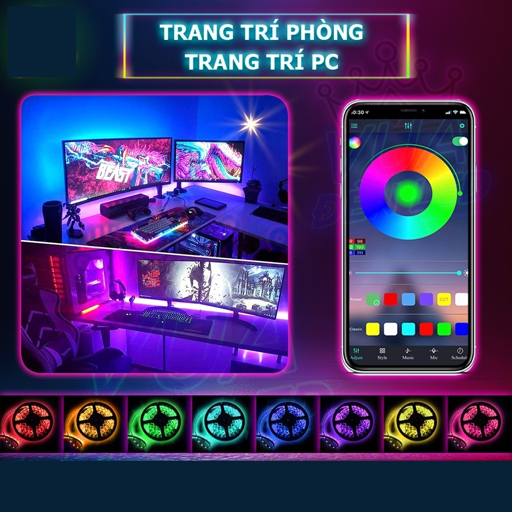 Dây đèn LED RGB nhiều màu, nháy theo nhạc trang trí nhiều kích thước 2m, 3m, 5m