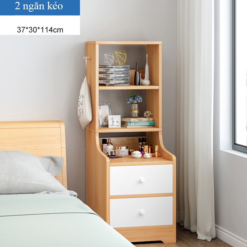 Giá sách kèm ngăn kéo lưu trữ đồ tiện dụng chất liệu gỗ MDF chống ẩm màu vân gỗ bắt mắt