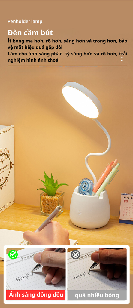 Đèn LED 4000MAh để bàn học kèm khe giữ điện thoại GD-1402