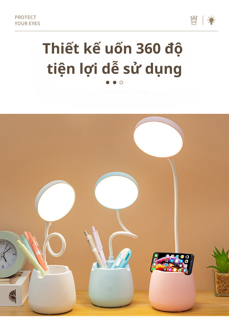 Đèn LED 4000MAh để bàn học kèm khe giữ điện thoại GD-1402
