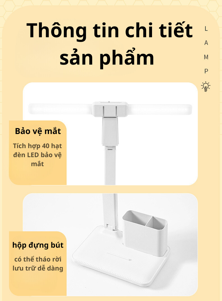 Đèn bàn LED 2 đầu đèn kẹp 3 màu GD-1404