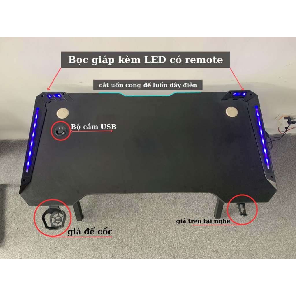 Bàn gaming winner-plus kèm phụ kiện bọc giáp kèm LED RGB, chắc chắn bền bỉ để PC máy tính cây