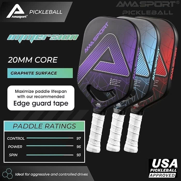 Vợt Pickball AMASPORT Immersion Carbon Chất Liệu Sợi Cacbon Cao Cấp, Độ Dày 20mm, Dễ Dàng Kiểm Soát Lực Đánh