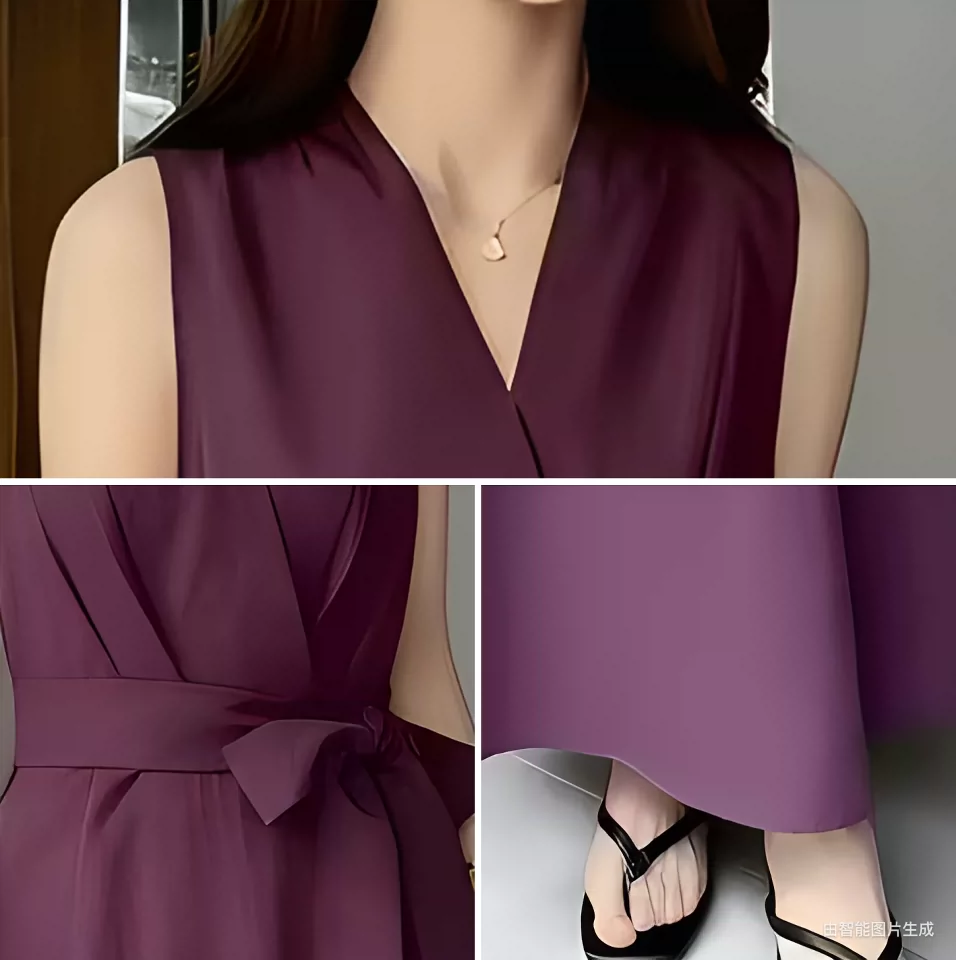 Đầm Wei  Phong cách Pháp thanh lịch cao cấp, thắt eo, cổ chữ V, không tay dành cho nữ B211
