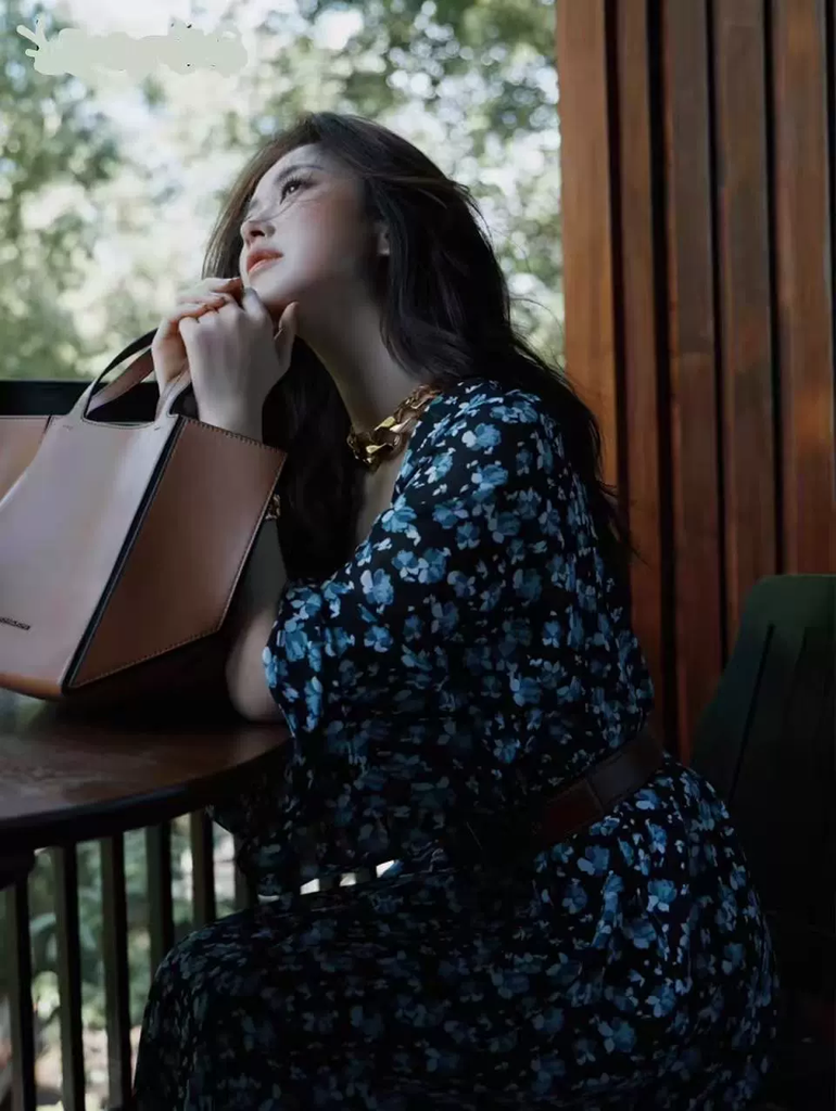 Đầm Voan Hoa Nhí Dáng Chữ A Kiểu Pháp Vintage - Tay Dài Cổ Chữ U, Kèm Thắt Lưng