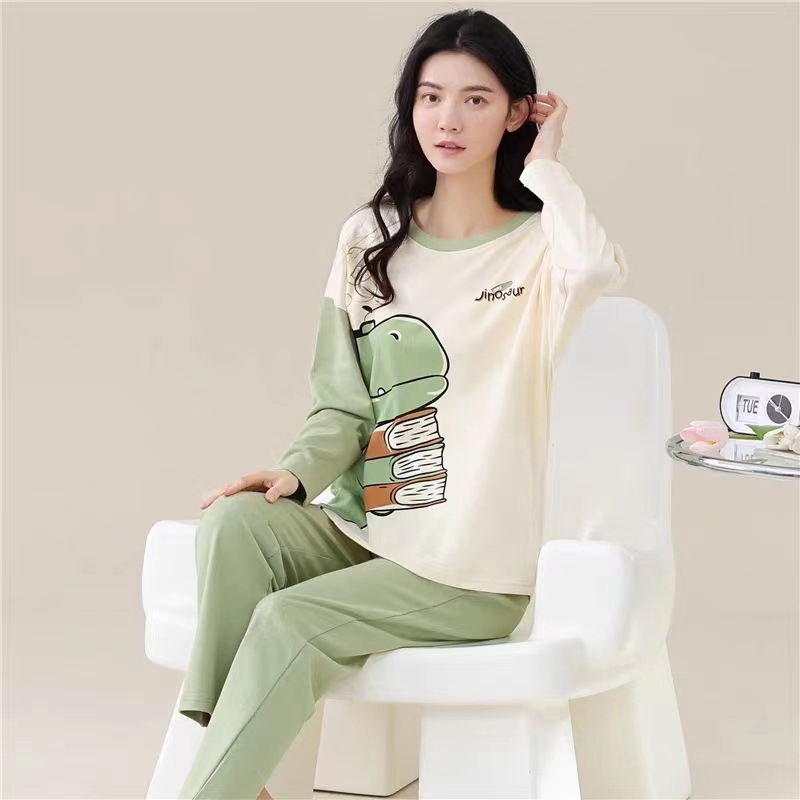 Set bộ đồ ngủ thun gân cao cấp họa tiết họa hình dể thương thu đông mới nhất D542240