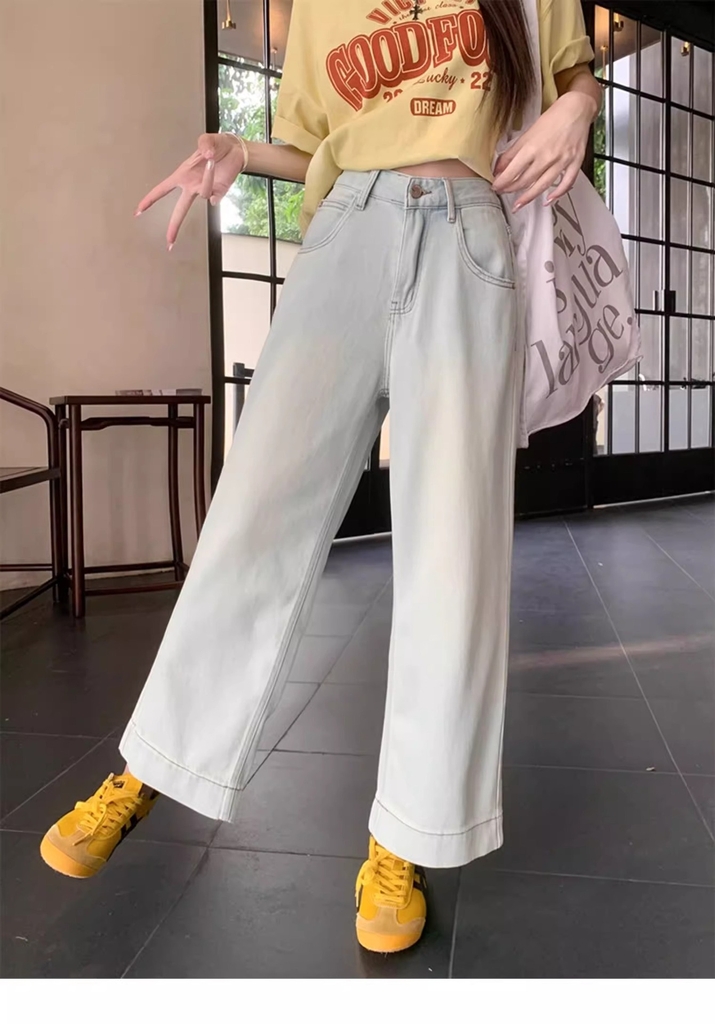 Quần jean cạp cao ống suông dáng dài QJ210240