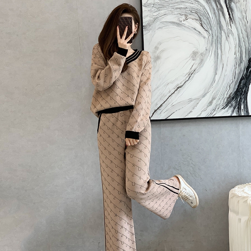 Bộ đồ nữ cao cấp áo hai mảnh quần ống rộng vải Jacquard D522240