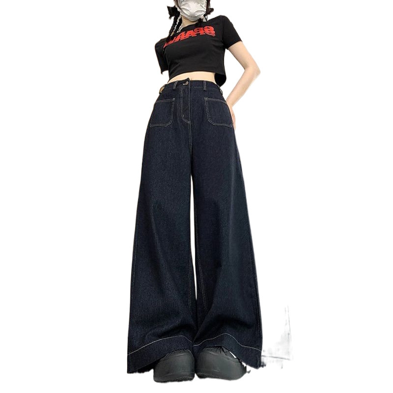 Quần jeans ống rộng lưng cao dáng rộng phong cách retro XINY QJ040250