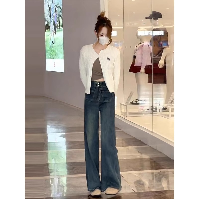 Quần jean cạp cao ống rộng dáng dài QJ225240