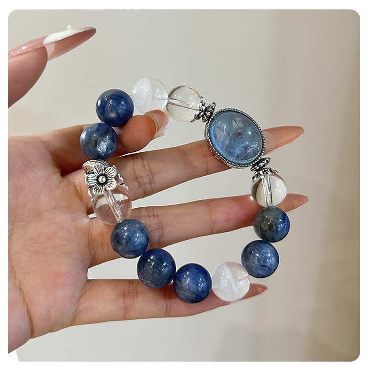 Vòng tay đá tự nhiên Aquamarine, Thạch Anh Xanh Bạc S925 Cao Cấp TS114240