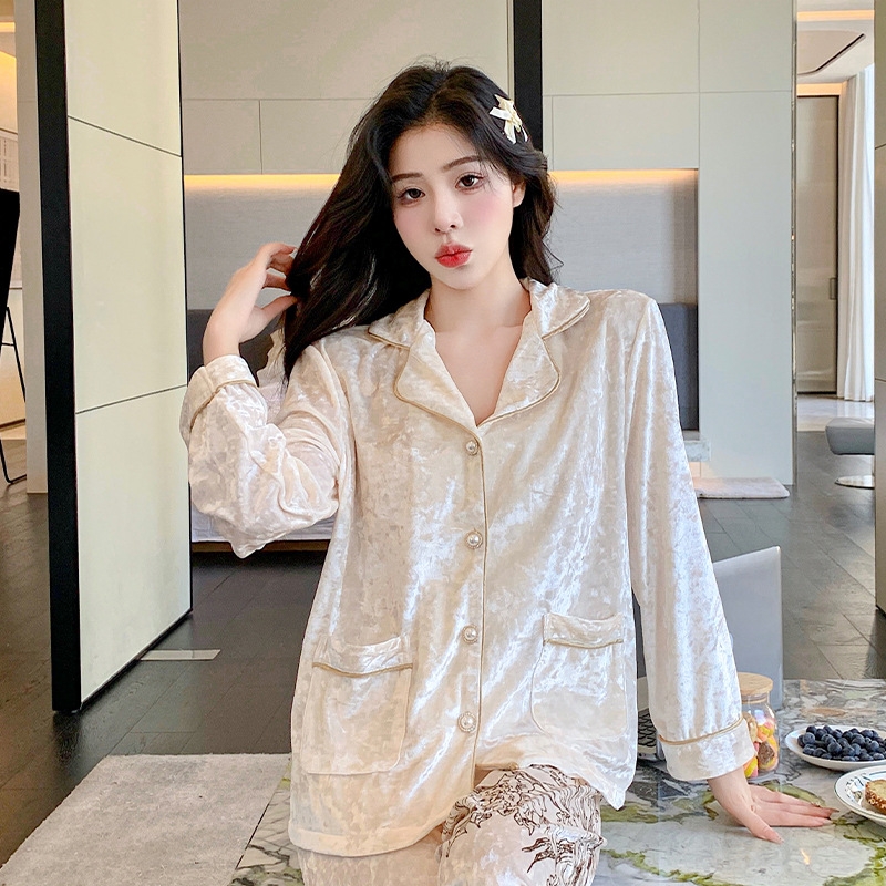 Đồ ngủ Pijama nhung kim cương ​​​​​​sang chảnh mùa thu đông DN415240