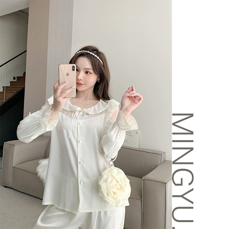 Bộ Đồ Ngủ Nữ Phối Lưới Tay Tùng Bí, Thiết Kế Sang Trọng, Phong Cách Quyến Rũ DN157250