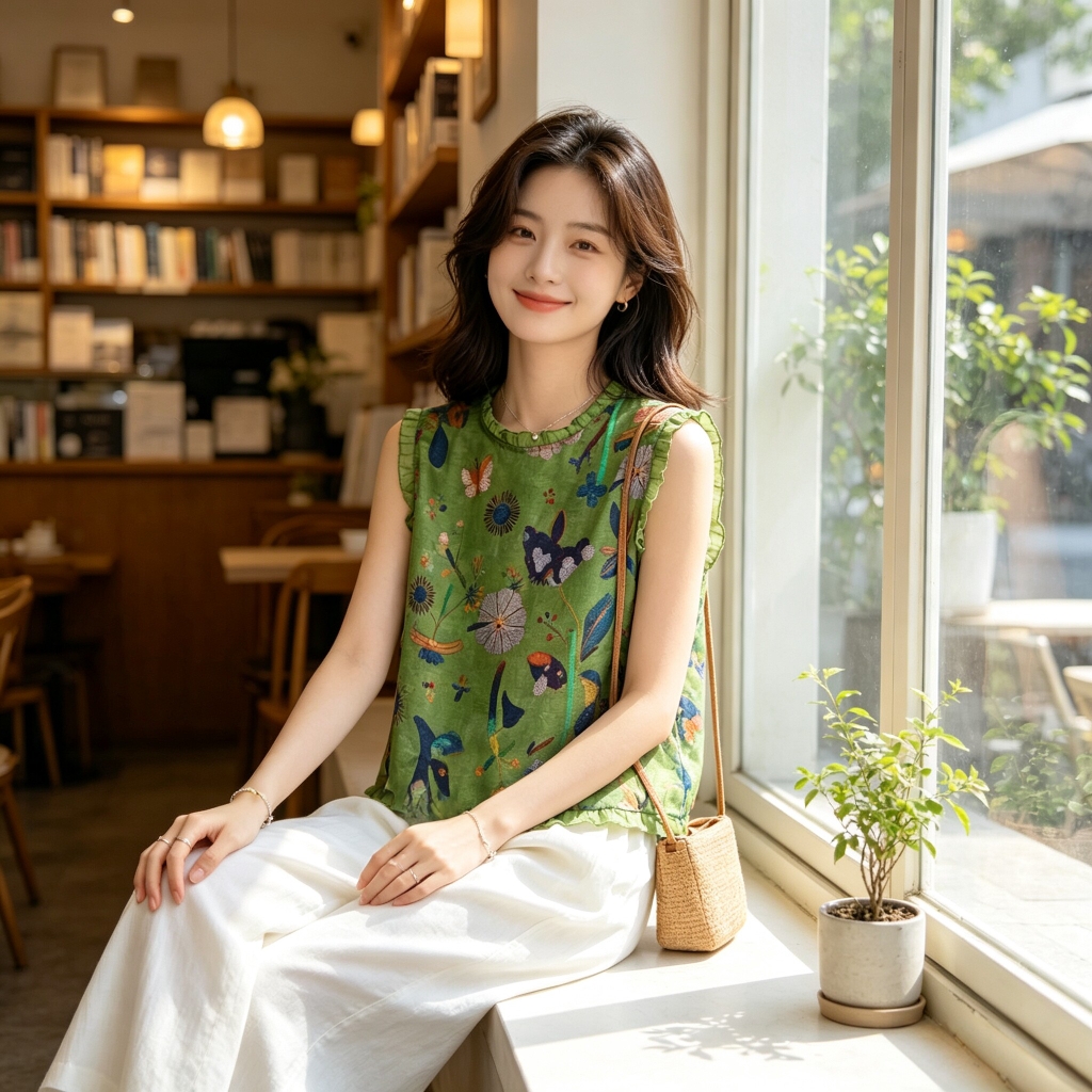 Set 2 món: Áo bèo in hoạ tiết Á Đông + Quần ống rộng B629