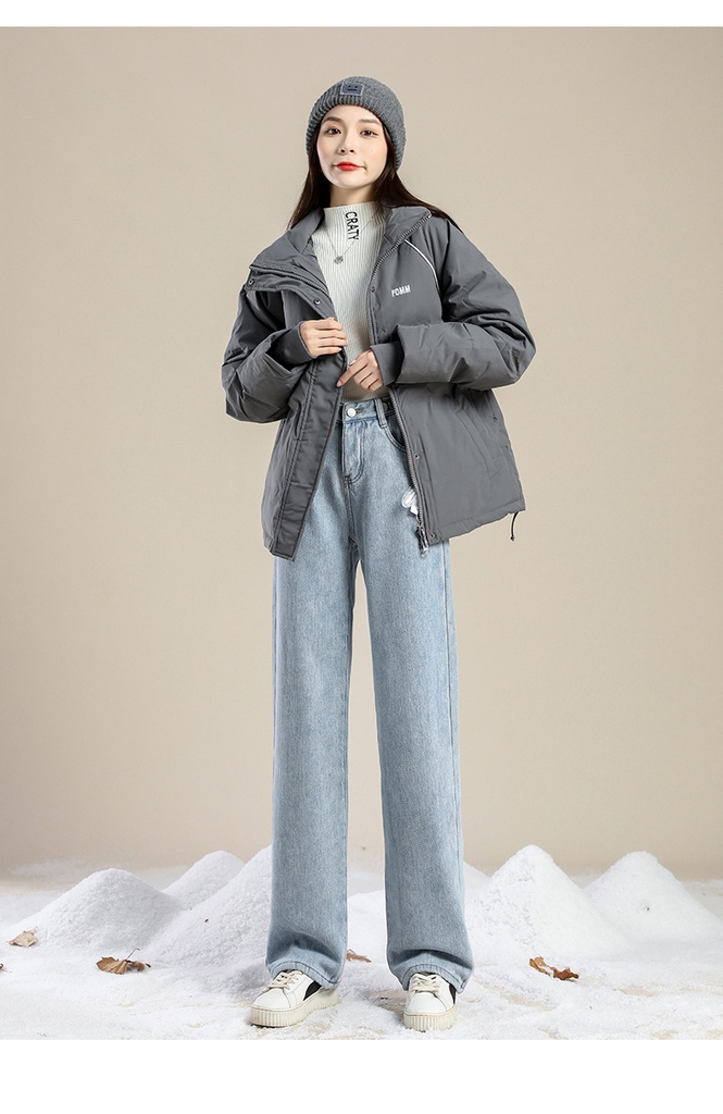 Quần jeans ống đứng Form rộng lót nhung dày ấm áp cho mùa thu đông XINY QJ038250