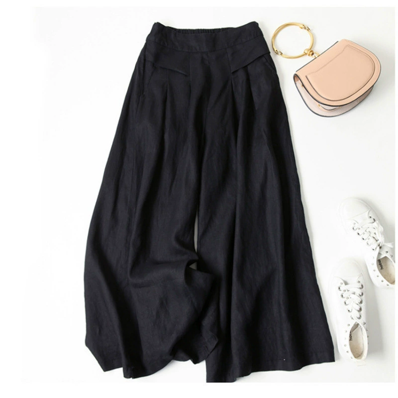 Quần Culottes Linen Cotton Ống Rộng Cạp Cao
