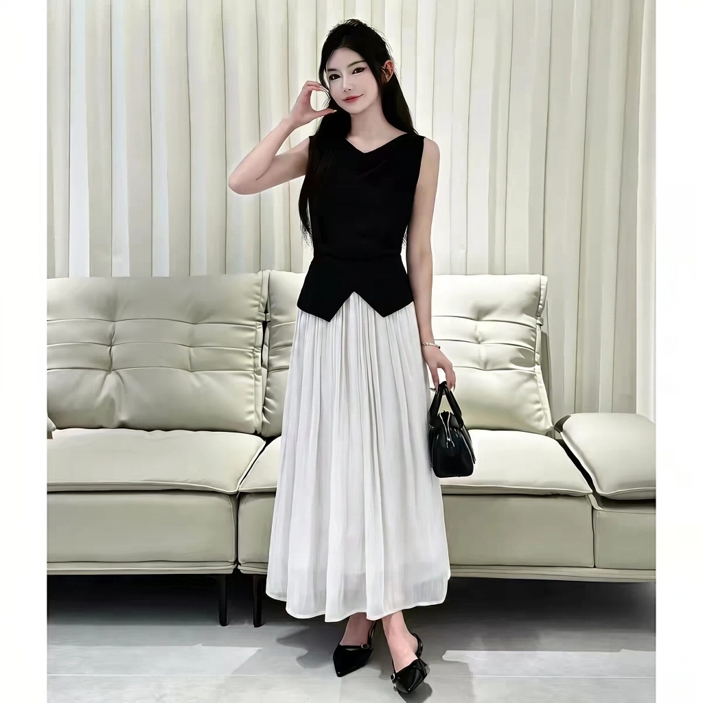 Set 2 món phong cách Pháp: Áo gile + Chân váy B117