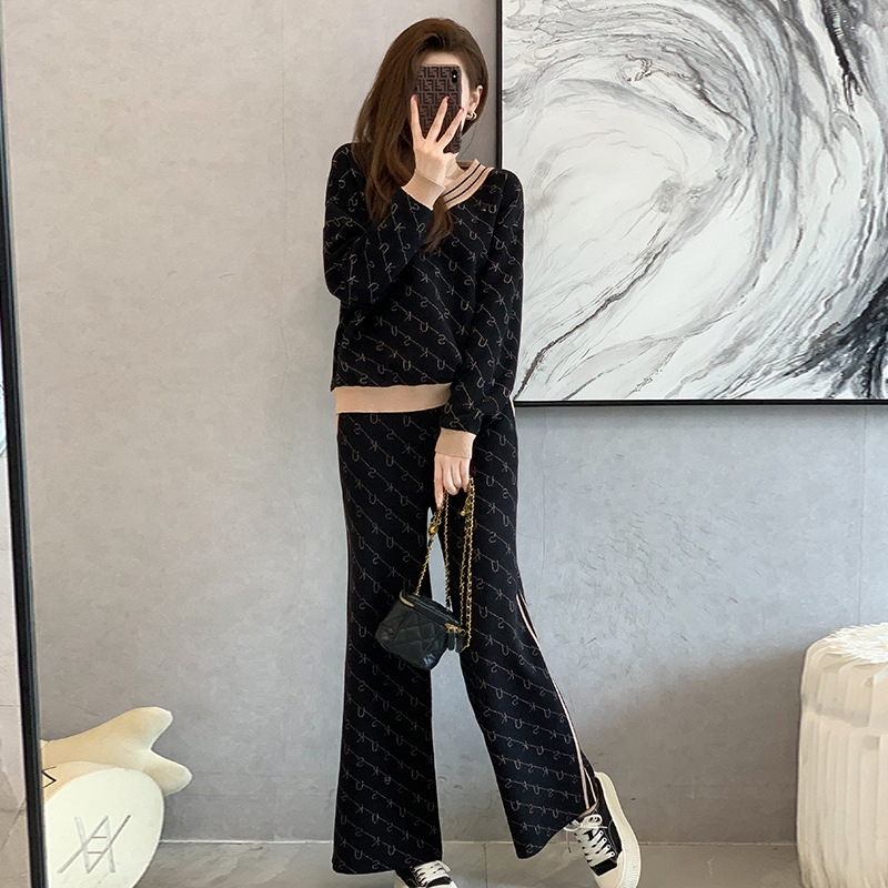 Bộ đồ nữ cao cấp áo hai mảnh quần ống rộng vải Jacquard D522240