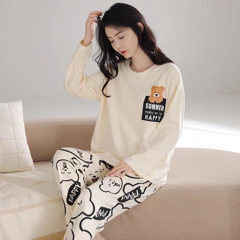 Set bộ đồ ngủ thun gân cao cấp họa tiết họa hình dể thương thu đông mới nhất D542240