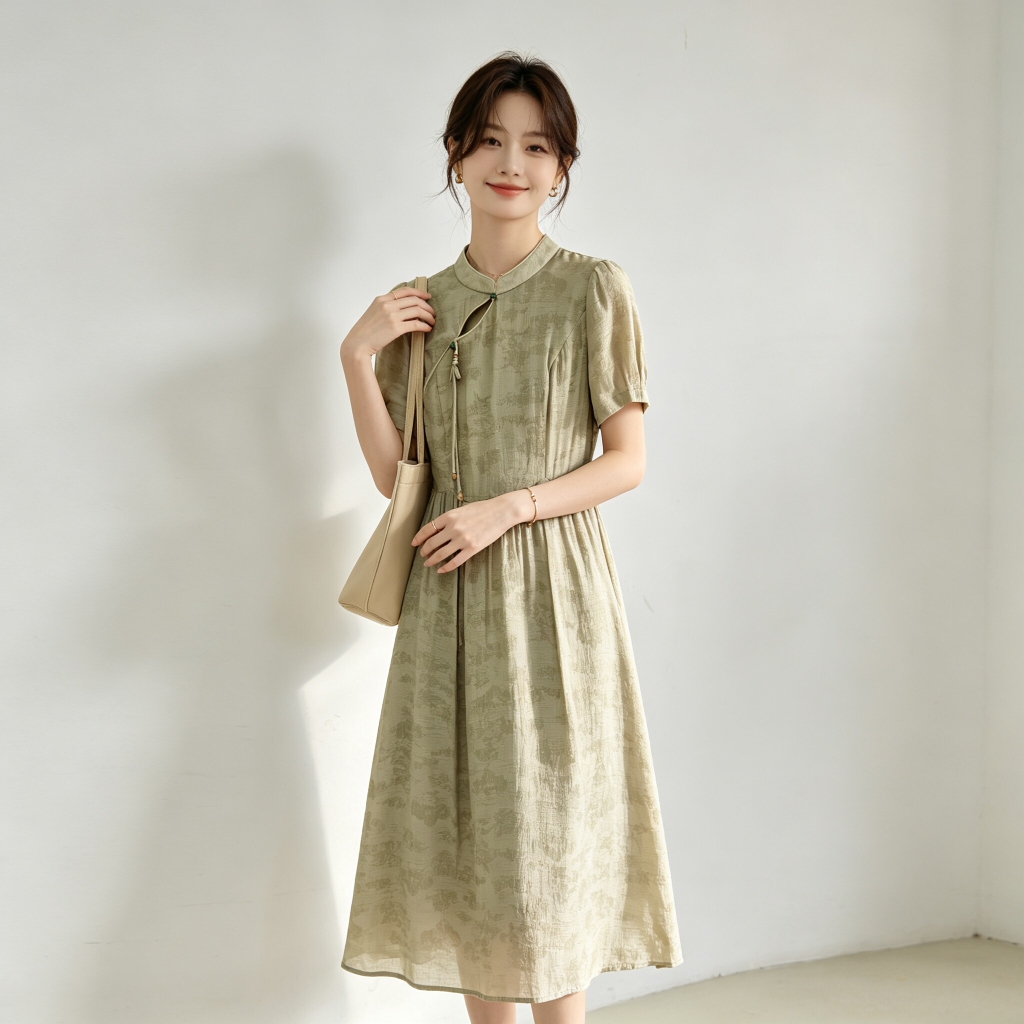 Đầm tân trung hoa loang màu nghệ thuật B8233