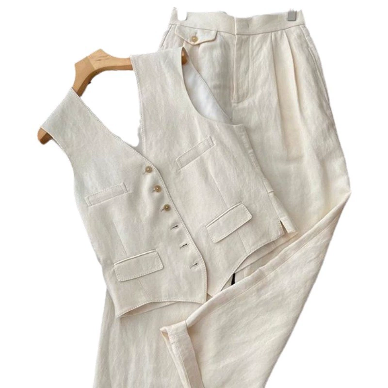 Set áo vest + quần ống rộng phong cách Hàn Quốc mùa hè - form tối giản sang trọng
