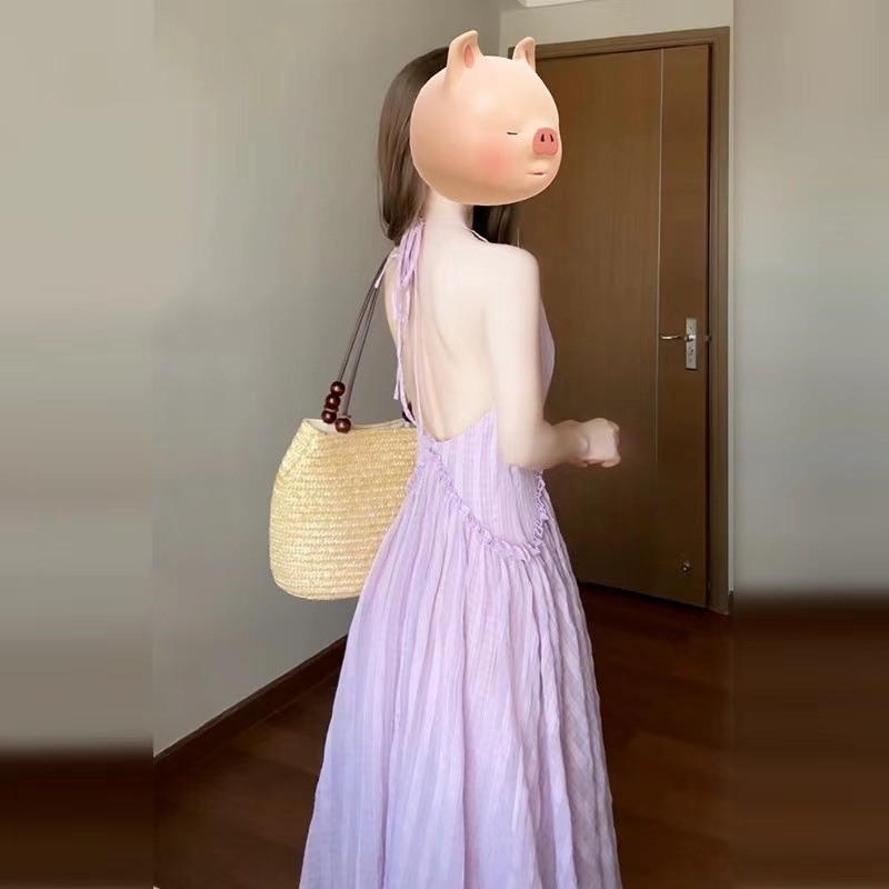 Váy 2 dây cổ V màu tím phong cách hiện đại nhẹ nhàng quyễn rũ đi chơi du lịch xu hướng hè thu mới nhất D451240