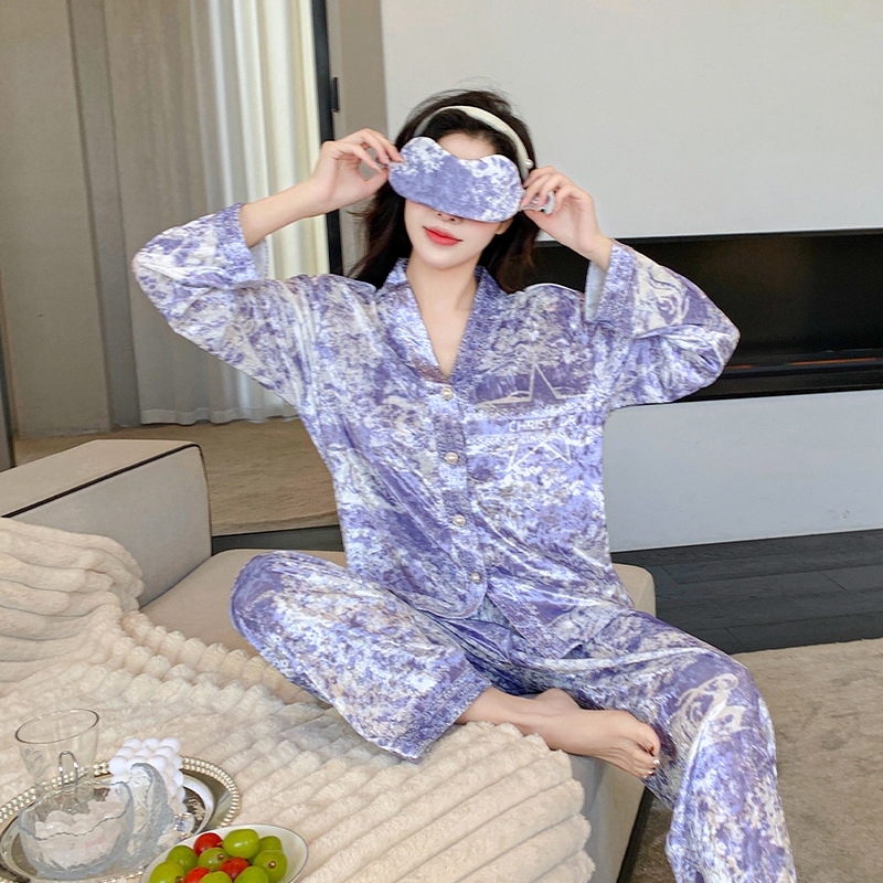 Đồ ngủ Pijama nhung kim cương ​​​​​​sang chảnh mùa thu đông DN415240