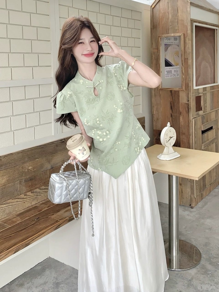 Set 2 món tân trung hoa: Áo + Chân váy A201