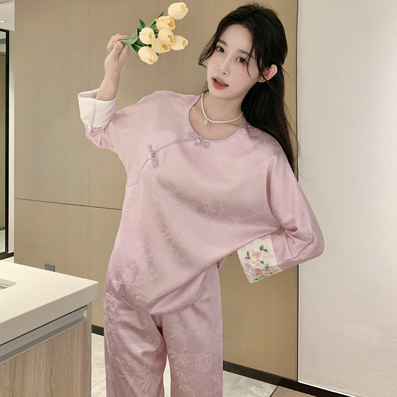 Bộ đồ ngủ lụa băng phong cách Trung Hoa nữ cổ điển thanh lịch XINY DN103250