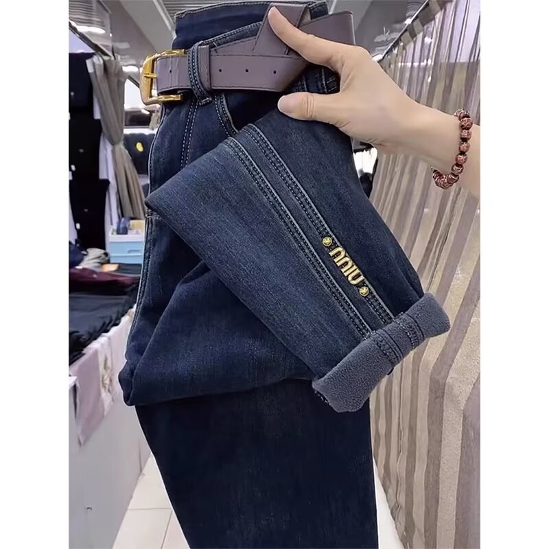 Quần jean Xanh Baggi cạp cao dáng suông dài QJ142240