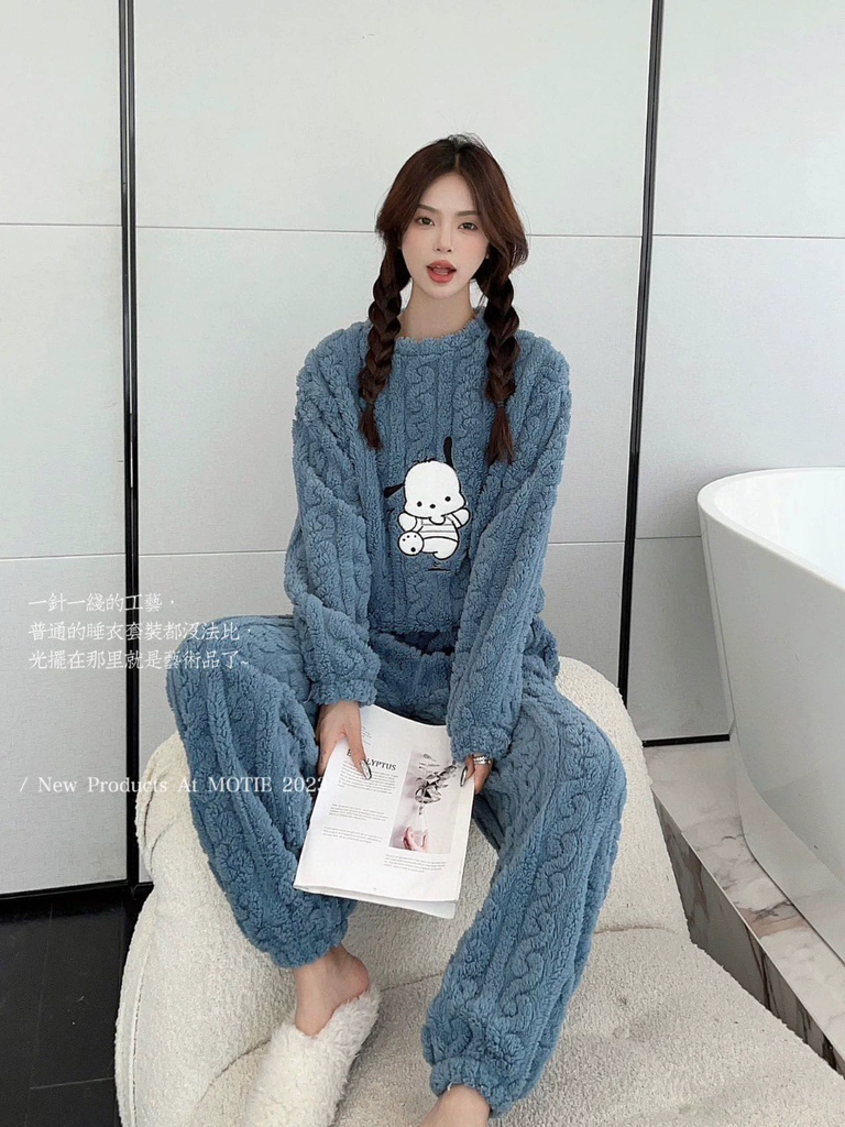 Bộ đồ ngủ nỉ flannel giữ ấm mùa đông - Freesize