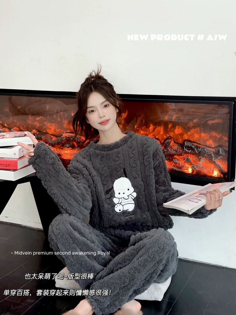 Bộ đồ ngủ nỉ flannel giữ ấm mùa đông - Freesize