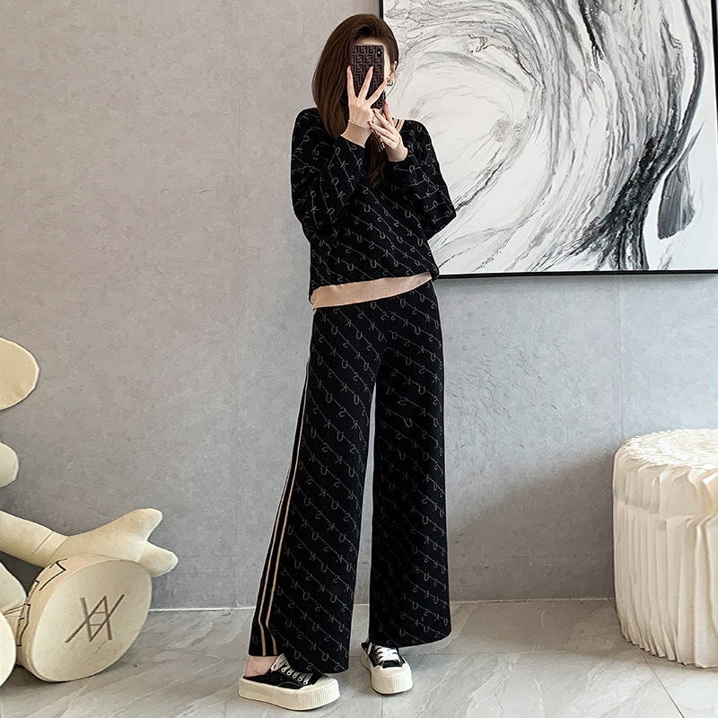 Bộ đồ nữ cao cấp áo hai mảnh quần ống rộng vải Jacquard D522240