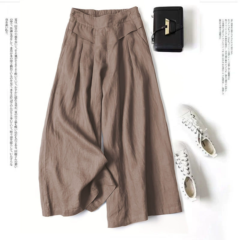 Quần Culottes Linen Cotton Ống Rộng Cạp Cao