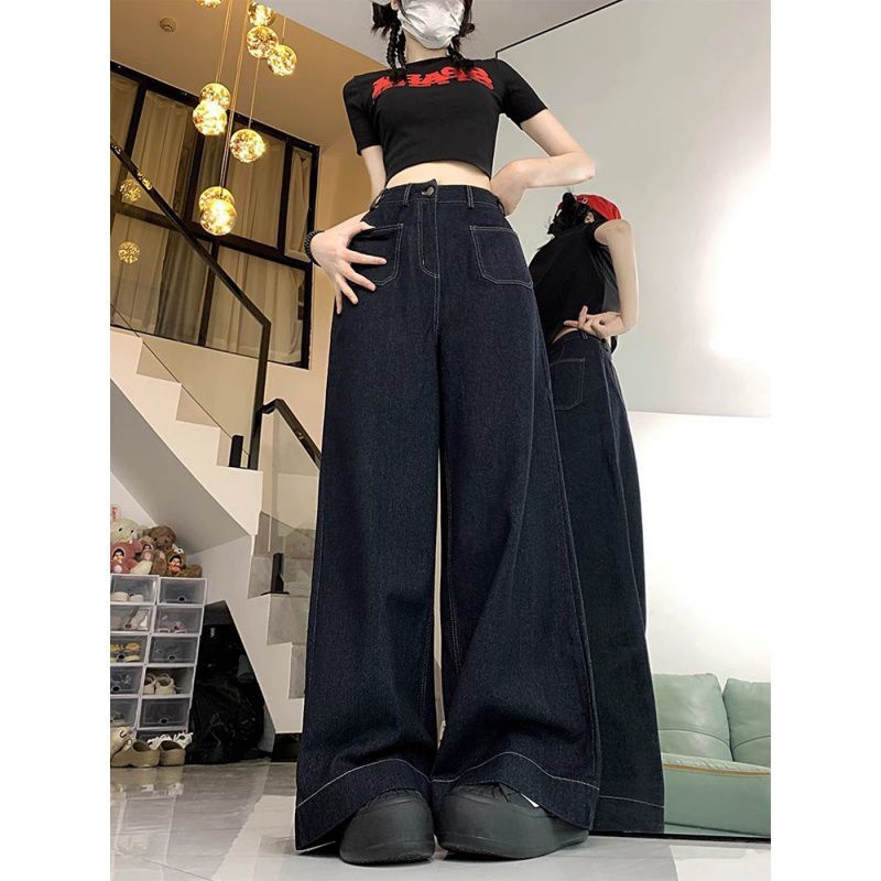 Quần jeans ống rộng lưng cao dáng rộng phong cách retro XINY QJ040250