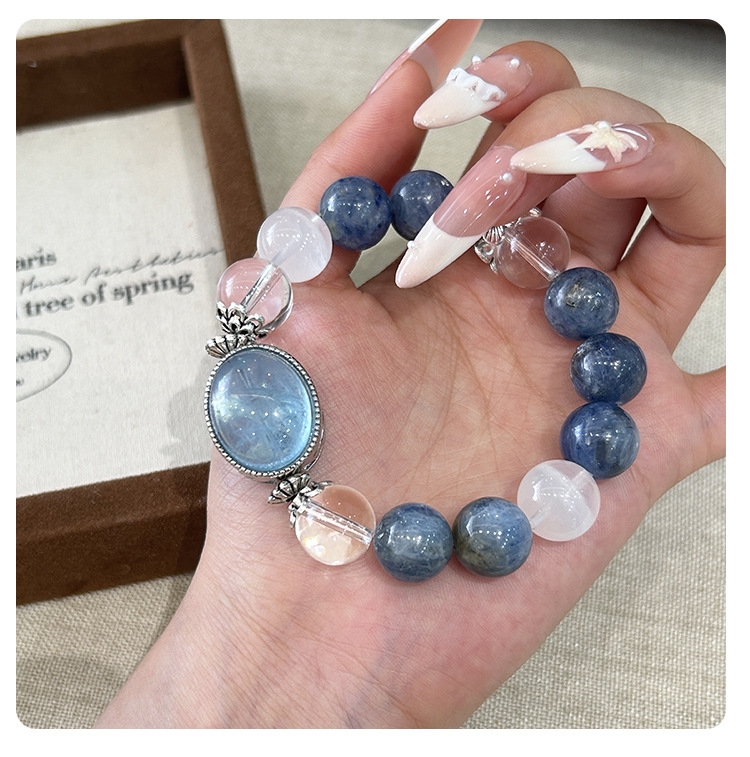 Vòng tay đá tự nhiên Aquamarine, Thạch Anh Xanh Bạc S925 Cao Cấp TS114240