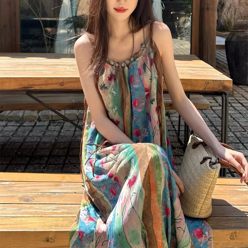 Đầm váy hai dây Suspender dáng dài phong cách Trung Hoa D211240