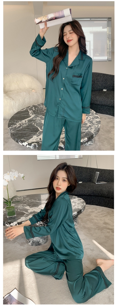 Bộ Đồ Ngủ Lụa Băng Mới Cho Nữ, Phong Cách INS, Quần Áo Mặc Nhà Dài Tay, Lụa Cao Cấp DN158250