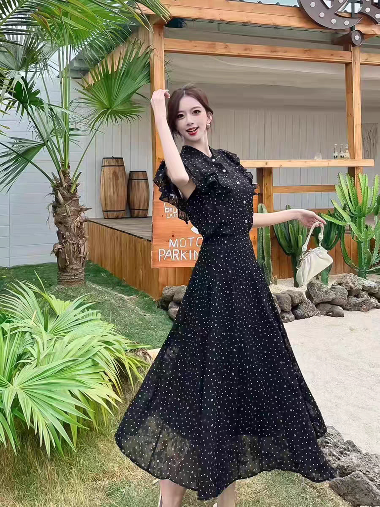 Set 2 món áo chấm bi tay cánh tiên + chân váy B531